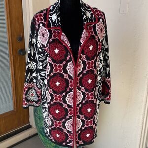 Chicos silk and cotton floral one button cardigan size 3